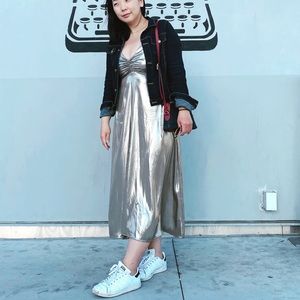 ZARA METALLIC SILVER SPAGHETTI STRAP DRESS